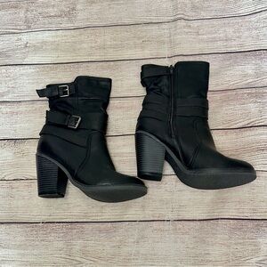 Madden Girl Black Buckle Ankle Block Heel Boots for Women Size 6M